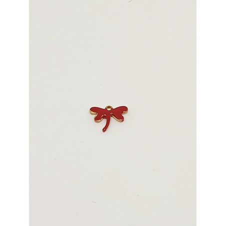 Ciondolo pendente smaltato libellula rosso corallo piccola x1